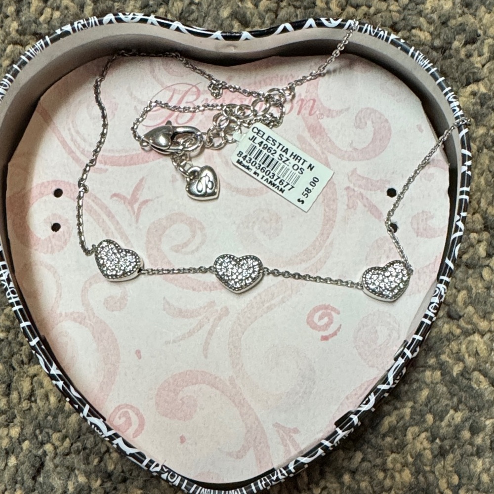 Brighton Silver Heart Necklace with Crystal Details NWT Celestia Heart